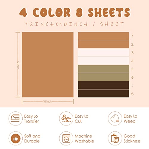 Tintnut Skin Tone Puff Vinyl Heat Transfer - 8 Sheets 12 x 10 inches 3D Puffy Heat Transfer Vinyl Foaming Nude Brown HTV Iron on Vinyl for T-Shirts Tintnut