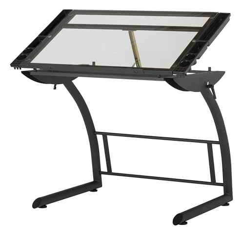 SD STUDIO DESIGNS Triflex Drawing Table, Sit to Stand Up Adjustable Office Home Computer Desk, 35.25" W X 23.5" D, Charcoal Black/Clear Glass SD STUDIO DESIGNS