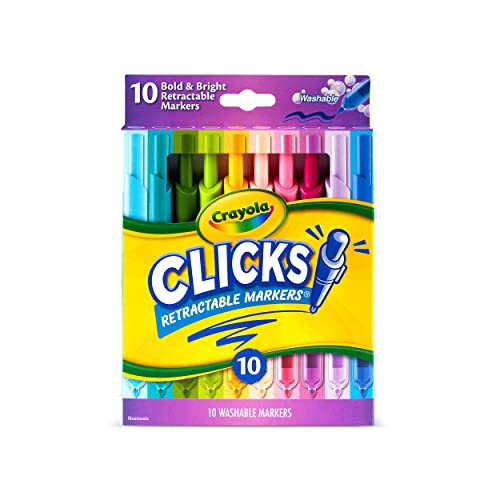 Crayola Clicks Retractable Markers (10ct), Washable Markers for Kids, Click Markers, School Supplies for Kids, Gifts, Ages 5+ Crayola