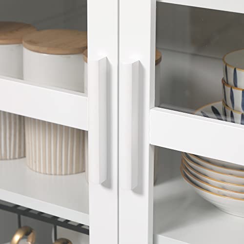 HOMCOM Freestanding Kitchen Pantry, 5-Tier Storage Display Cabinet, Curio Cabinet with Adjustable Shelves and 2 Glass Doors for Living Room, Dining HOMCOM