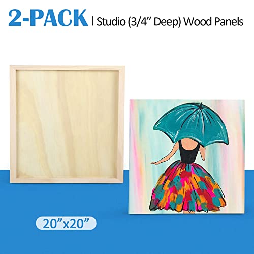 Unfinished Birch Wood Canvas Panels Kit, Falling in Art 2 Pack of 20 x20’’ Studio 3/4’’ Deep Cradle Boards for Pouring Art, Crafts, Painting, and Falling in Art