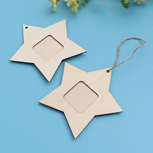 SEWACC 10pcs Mini Photo Frame Unfinished Wooden Picture Frame DIY Hanging Photo Frame Five-Pointed Star Shape Photo Frame for Home Decoration SEWACC