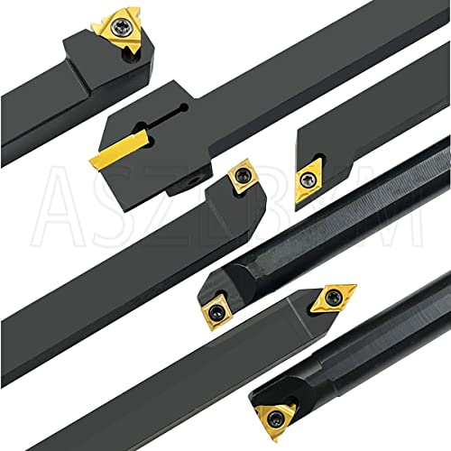 ASZLBYM 3/8" 10mm Shank Indexable Carbide Lathe Turning Tool Holder Set Cutting Tools for Turning Grooving Threading Boring Bar with Carbide Turning ASZLBYM