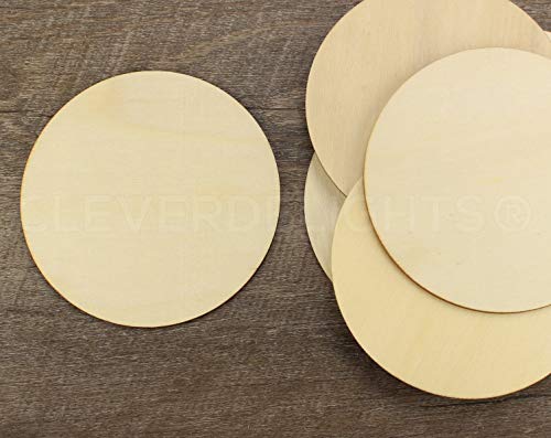 CleverDelights 4 Inch Wood Circles - 10 Pack - 3/32" Thick - 4" Round Unfinished Craft Pieces CleverDelights