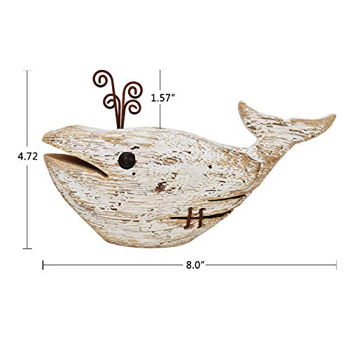 K KILIPES Wood Whale Statue Nautical Tabletop Decor Rustic Whale Animal Figurine Distressed Wooden Whale Sculpture Fun Beach Ocean Decor (1, 4.72" H) K KILIPES