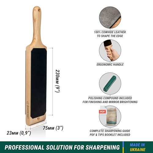 BeaverCraft Leather Strop for Knife Sharpening with Stropping Compound Knife Strop Kit LS1P1 -Stropping Leather Knife Sharpener - Stropping Kit BeaverCraft