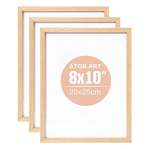 ATOBART 8x10 OAK Natural Wood Photo Frame,3 Pack Picture Frames Real Glass front Wall Hanging Gallery for Wall and Tabletop Display (OAK, 8x10,set of ATOBART
