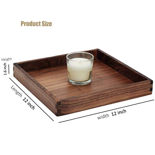 MAGIGO 12 x 12 Inches Small Square Black Walnut Wood Ottoman Tray, Serve Tea, Coffee or Breakfast in Bed, Classic Wooden Decorative Serving Tray MAGIGO