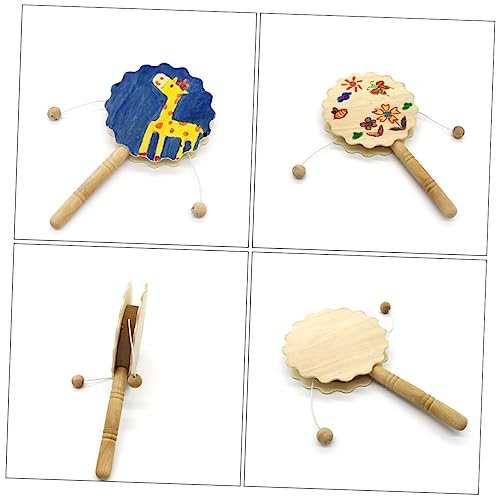 COHEALI 16 Pcs Painting Rattle Bell Rattle Kid Monkey Drum Blank Wood Rattle- Drum Panderetas para Niños Unfinished Wood Crafts Percussion COHEALI