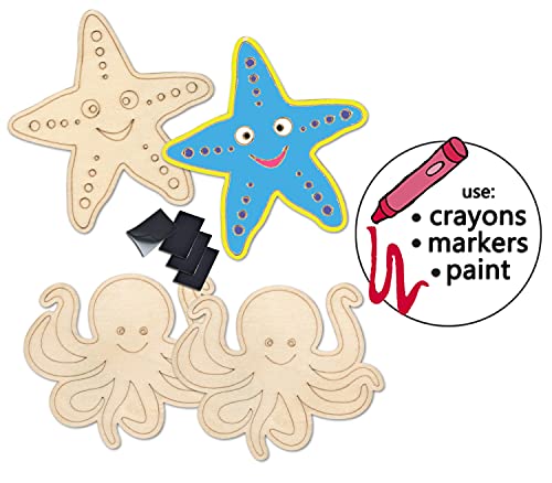 AoneFun Starfish Wooden Under The Sea Craft Sea Animal Cut Outs Wood Craft Supplies for Adults Designs to Paint Summer Crafts for Kids Bulk Craft AoneFun