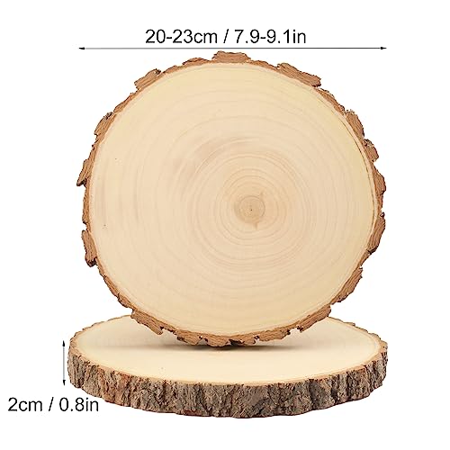 6 PCS 8-9 Inch Natural Wood Slices, Unfinished Paulownia Wood Circles with Barks for Coasters, DIY Crafts, Christmas Rustic Wedding Ornaments and GNIEMCKIN