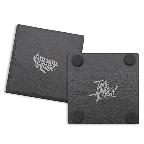 24 Pack Drink Coasters Set, SIJDIEE 4 Inch Square Slate Stone Drink Coasters with Round Blank Wood Craft Coasters for DIY Painting Wood Engraving SIJDIEE