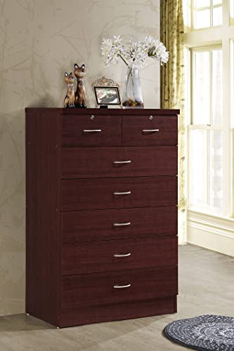 HODEDAH 7 Drawer Wood Dresser for Bedroom, 31.5 inch Wide Chest of Drawers, with 2 Locks on the Top Drawers, Storage Organization Unit for Clothing, Hodedah