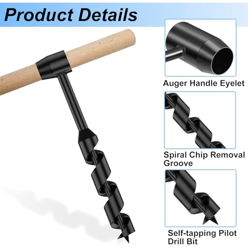 4 Pcs Hand Auger Wood Drill,Bushcraft Gear Hand Auger Drill Survival Tools Scotch Eye Wood Auger Hand Drill Bushcraft Auger Tool for Akorbom