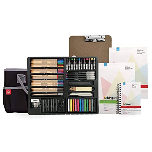 KINGART 152 Ultimate Series 124 Pc. Pastel and Pencil Sketching & Drawing Art Set with Paper Pads, For All Skill Levels including Beginner/Student, KINGART
