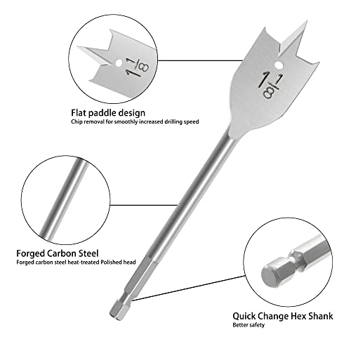 BeHappy 13 Piece Spade Drill Bit Set, Wood Drill Bit Set, Paddle Flat Bit Sets for Woodworking, Carbon Steel Paddle Flat Bit with Quick Change Shank, BeHappy