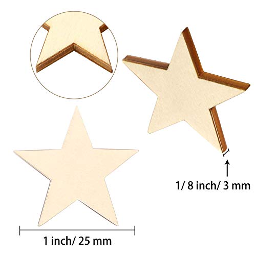 300 Pieces Wooden Stars Shape Unfinished Wood Stars Pieces Blank Wood Pieces Wooden Cutouts Ornaments for Craft Project and Christmas Party Wedding Gejoy