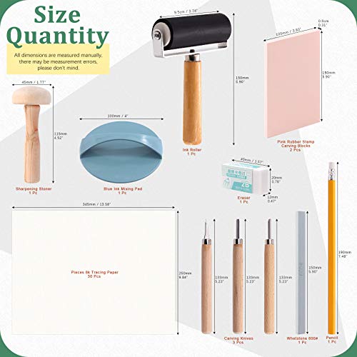 Keadic 41 Pieces Rubber Stamp Making Kit, Includes 2 Rubber Stamps Carving Blocks, 3 Carving Tools & Whetstone, Tracing Papers, Brayer Roller, Block Keadic