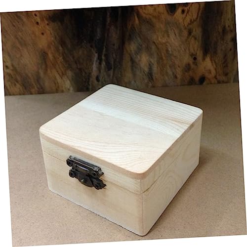 VILLCASE 3 Pcs square wooden chest wooden case with unfinished chest jewelry organizer tray wood Treasure Chest square wood case memory chest lock VILLCASE