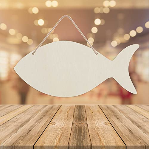 6pcs Fish Wood Signs DIY Crafts Cutouts Wooden Fish Shaped Hanging Signs Ornaments with Twines for Wedding Birthday Party Decorations Creaides