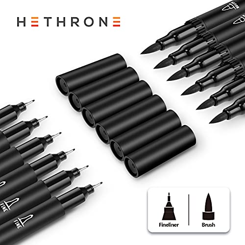 Hethrone Black Markers for Drawing - Marker Pens Brush Pens for Artists Felt Tip Pens Calligraphy Pens 12 Pack Hethrone