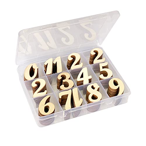 2 Inch 196 Pieces Wooden Numbers Unfinished Wood Numbers 0-9 for Crafts,with Sorting Grid Organizer Cregugua