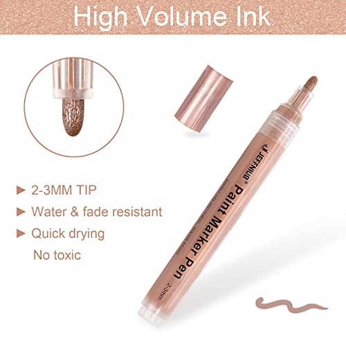 JEFFNIUB Gold,Silver,Rose Gold Paint Pens 6pcs 0.7 Fine Tip+6pcs 2mm Medium Tip Metallic Acrylic Paint Markers, Bundle for Fabric,Wood, Paper, Photo JEFFNIUB