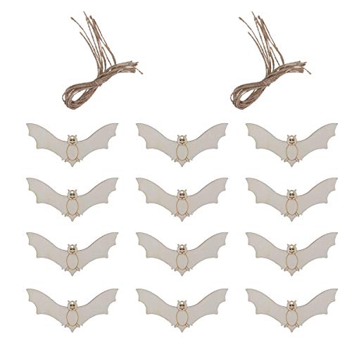 LIOOBO 20PCS Halloween Ghost Festival Decoration Props Puzzle Graffiti Wood Chip Bat Wooden Pendant for Arts and DIY Crafts Creative Decorations LIOOBO
