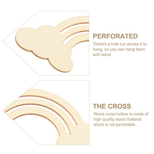 20pcs Rainbow Wood Cutout Unfinished Wooden Rainbow Unpainted Rainbow Slices Rainbow Cloud Pieces DIY Blank Graffiti Rainbow with Hemp Rope for Craft SEWACC