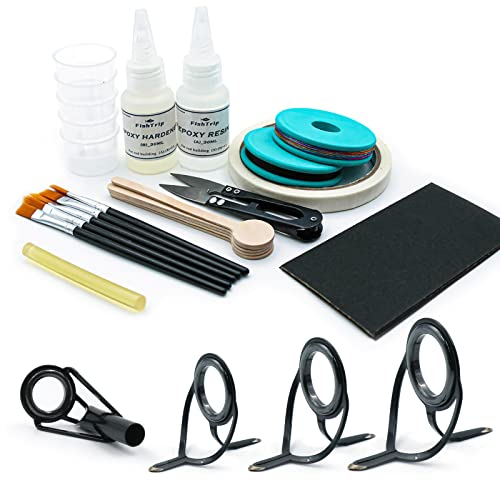 FishTrip Fishing Rod Guides Tips Repair Kit,8 Size Pole Guides and 9 Size Tips Replacement Kit with Epoxy Adhesive,Glue,Wrapping Thread and Tape for FishTrip