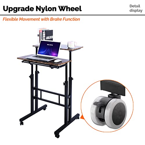 AIZ Double Adjustable Computer Desk Home Office Workstation with Rolling Wheels, Portable Laptop Table for Standing or Sitting, Adults or AIZ