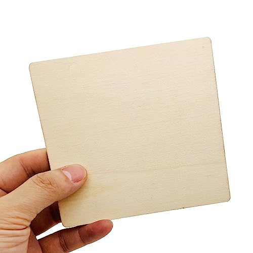 20 Pcs Unfinished Wood Pieces, 5 x 5 Inch Blank Natural Slices Wood Square for DIY Crafts Painting, Scrabble Tiles, Coasters, Decoration MYYZMY