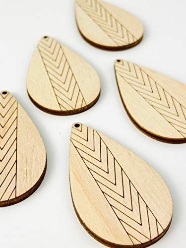 ALL SIZES BULK (12pc to 100pc) Unfinished Wood Cutout Chevron Lines Sectioned Teardrop Tear Drop Earring Jewelry Blanks Crafts Made in Texas Texan Wood Crafts