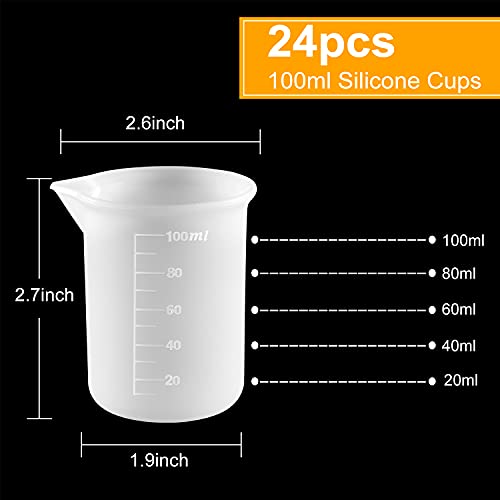 Coopay 24 PCS 100 ml Silicone Measuring Cups for Resin Non-Stick Mixing Cups Glue Tools, Precise Scale for for Resin DIY Craft Jewelry Making Coopay
