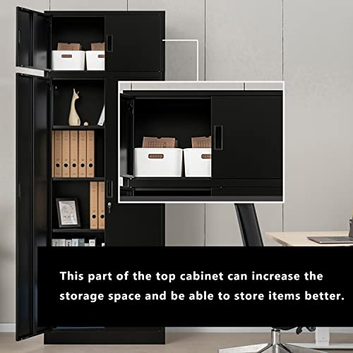 BESFUR Metal Storage Cabinet - 87“H Garage Cabinet with Adjustable Shelves & Top Cabinet - Tall Black Cabinet for Office, Garage, Home - Black BESFUR