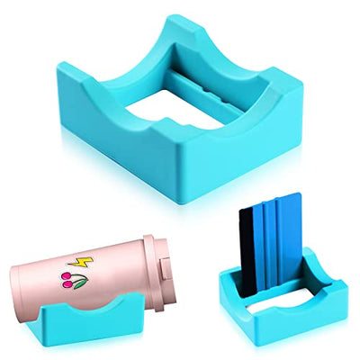 Silicone Cup Cradle with Built-in Slot for Crafts Use to Apply Vinyl Decals for Tumblers, Small Stand Cup Holder with Felt Edge Squeegee for