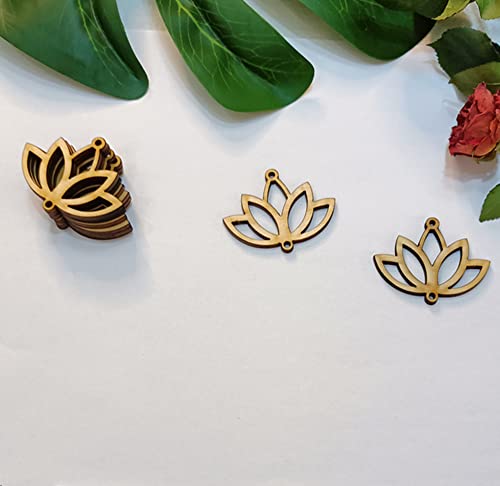 30pcs of Lotus Shape Cutout Wood Earrings Blanks,DIY Unfinished Laser Cut Crafts,Wood Jewelry Accessories (2'') Yuxuanish