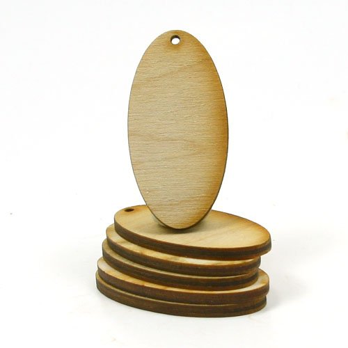 Mylittlewoodshop Pkg of 50 - Oval - 2 inches Tall by 1 inch Wide with 1 2mm Hole and 1/8 inch Thick Unfinished Wood (LC-OVALH1-50) Unique Wood Shapes