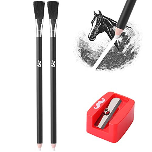 Mr. Pen- Eraser Pencil with Brush, 3 pcs, 2 Eraser Pencils with Brush and 1 Sharpener, Pencil Brush Eraser, Pencil Eraser with Brush, Eraser Pencils Mr. Pen