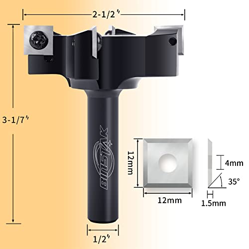 CNC Spoilboard Surfacing Router Bit, 1/2" Shank 2-1/2" Cutting Diameter, Carbide Insert Slab Flattening Router Bit Planing Bit Wood Planer Bit BINSTAK