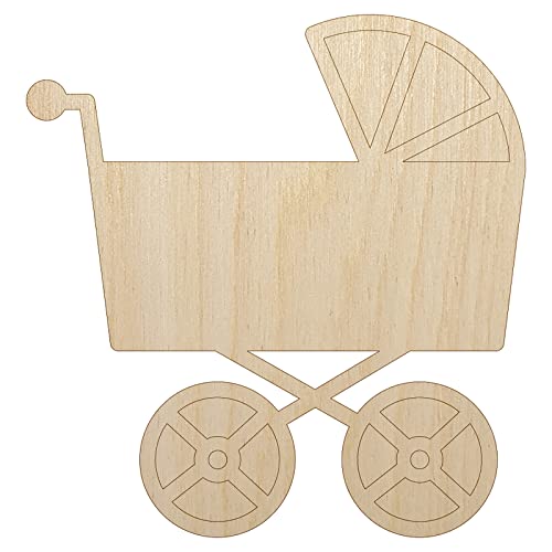 Baby Carriage Pram Stroller Unfinished Wood Shape Piece Cutout for DIY Craft Projects - 1/4 Inch Thick - 6.25 Inch Size Sniggle Sloth