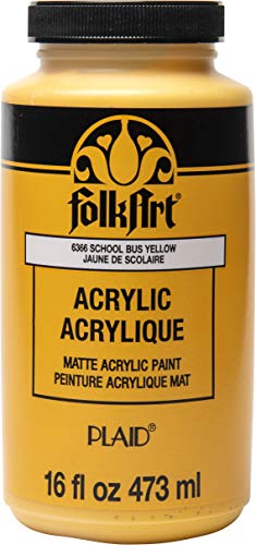 FolkArt Matte Acrylic Paint in Assorted Colors, 16 oz, School Bus Yellow 16 Fl Oz FolkArt