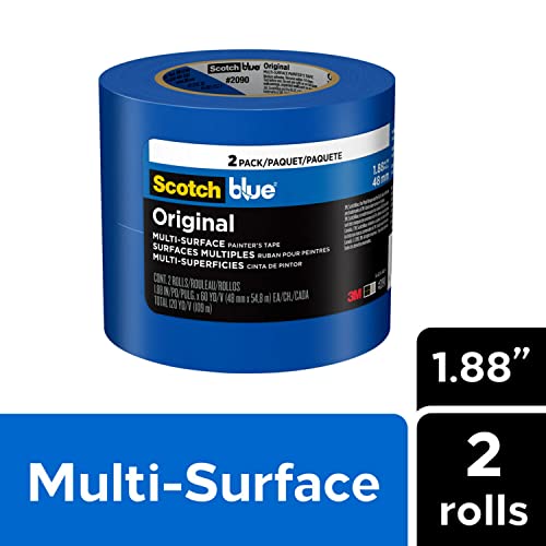 ScotchBlue Original Multi-Surface Painter's Tape, 1.88 Inches x 60 Yards, 2 Rolls, Blue, Paint Tape Protects Surfaces and Removes Easily, ScotchBlue