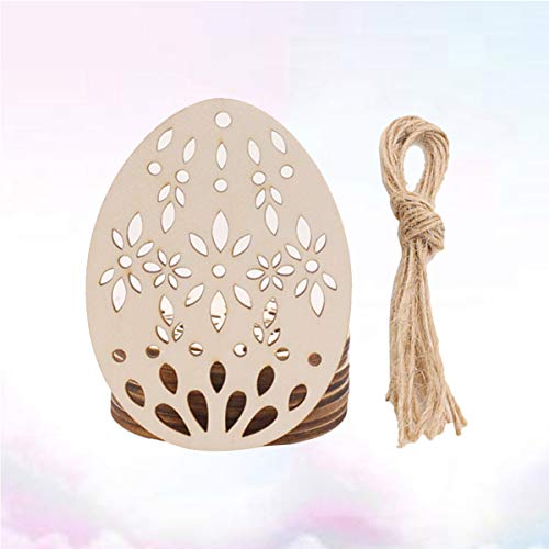 SEWACC 20pcs Wooden Easter Ornaments Crafts Unfinished Wood Pieces Wooden Easter Egg Cutouts Easter Egg Shape Wooden Pendants Easter Hanging SEWACC