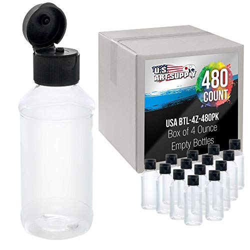 U.S. Art Supply 4 ounce Squeeze PET Plastic Bottles with Flip Cap - BPA-free, food safe, medical grade plastic, acrylic pouring paint Great For Hand US Art Supply