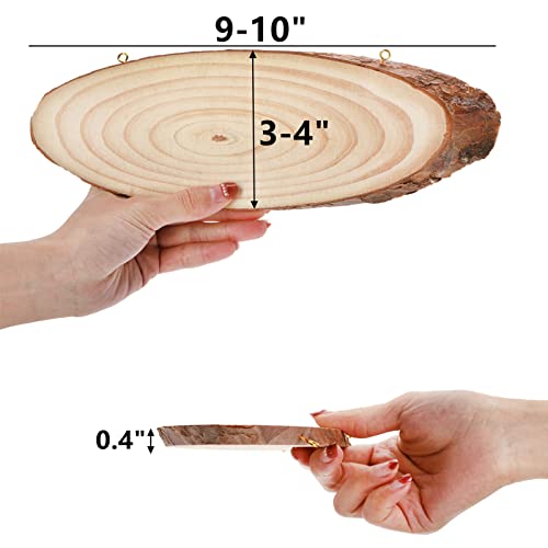 DEAYOU 8 Pack Natural Wood Slices, Unfinished Wood Crafts with Bark, Tree Slice Wooden Sign with Small Eye Ring, Wood Slab Plaque Plank for DEAYOU