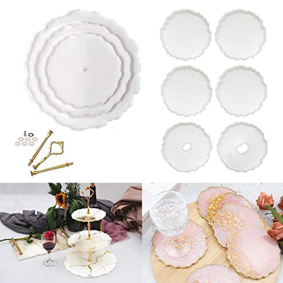ResinWorld 6 Pack Geode Coaster Molds for Resin + 3 Tier Resin Mold, Cake Stand Molds for Resin