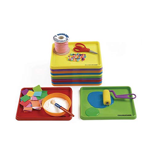 Colorations set of 12 Kids Activity Plastic Trays, Rainbow of Colors, Arts and Crafts Organizer Tray, Serving Tray, Great for Crafts, Beads, Water Colorations
