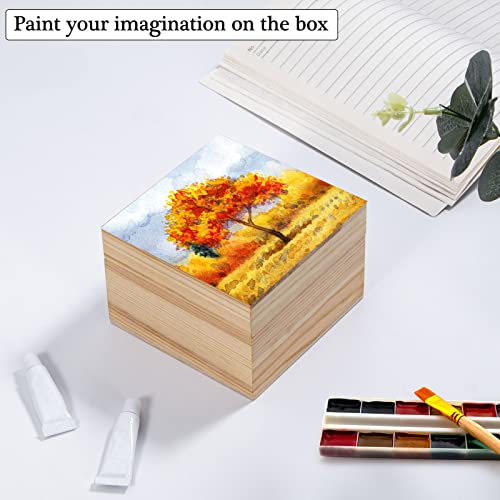 Useekoo Unfinished Wooden Box with Lid, 2 Pcs 3.9''x3.86''x2.6'' Small Keepsake Box, Rustic Wood Boxes for Crafts Art Hobbies and Home Decorations Useekoo