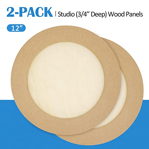 Falling in Art Unfinished Round Birch Wood Canvas Panels Kit, Falling in Art 2 Pack of 12’’ Studio 3/4’’ Deep Cradle Boards for Pouring Art, Crafts, Falling in Art
